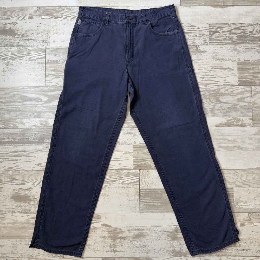 Carhartt Pants Mens 42x32 Blue FR Flame Resistant Canvas Carpenter Workwear